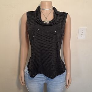 ☆Western Connection Black Sequin Cowl Neck Sleeveless Top☆